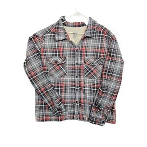 Oakwood Mountain Plaid Flannel Button Sherpa Lined Shirt XL Red Grey & Red